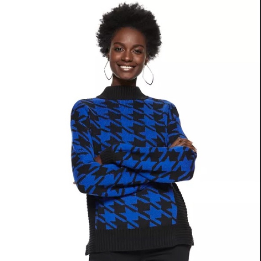 NWOT Black and Cobalt Houndstooth Sweater (M)